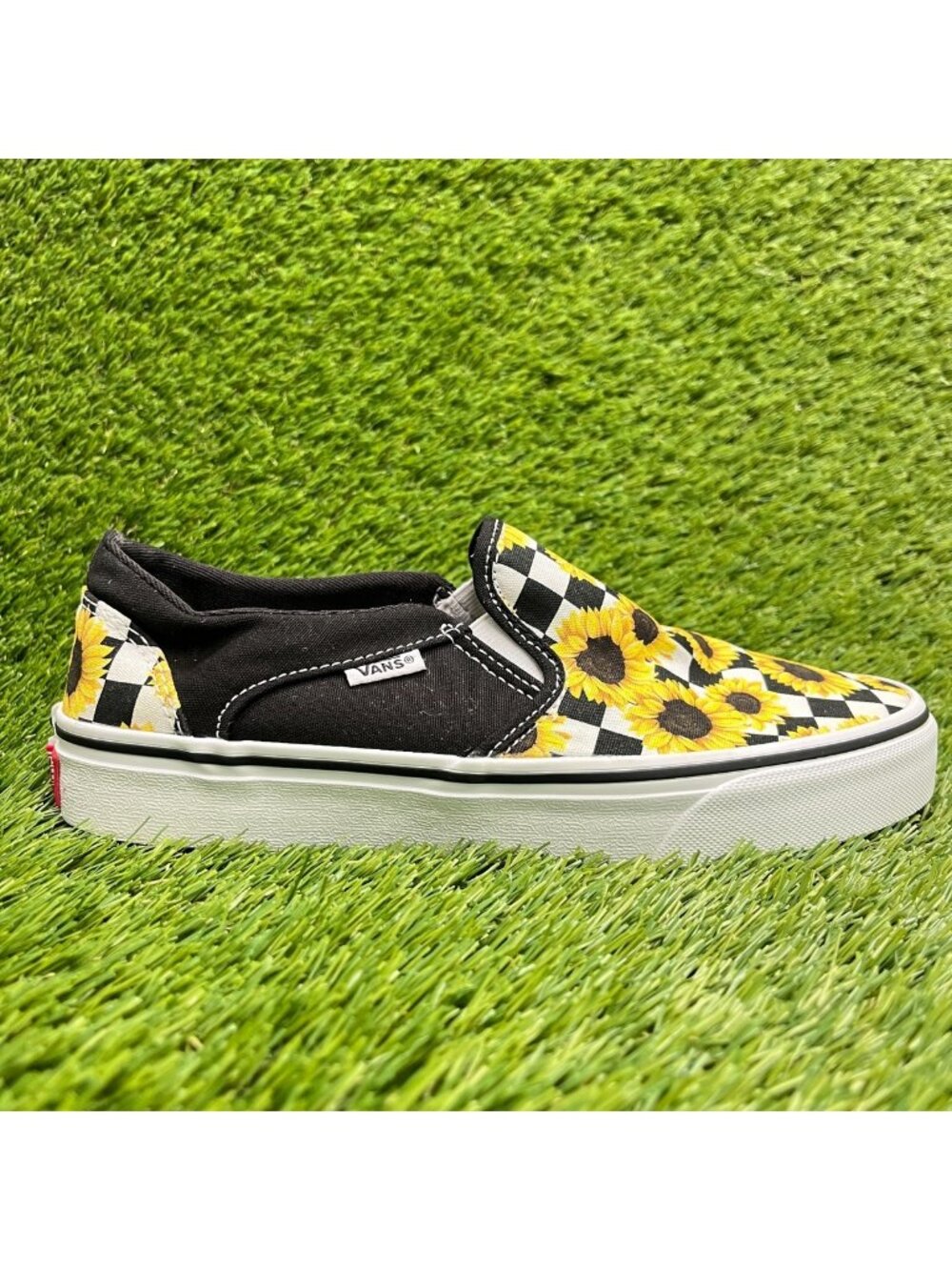 Vans Asher Sunflower Checkerboard Womens Size 8 Black Athletic Shoes Sneakers